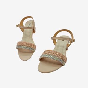 Women's heel sandal with crystal and pearl front strap and ankle buckle – stylish party shoe by Holy