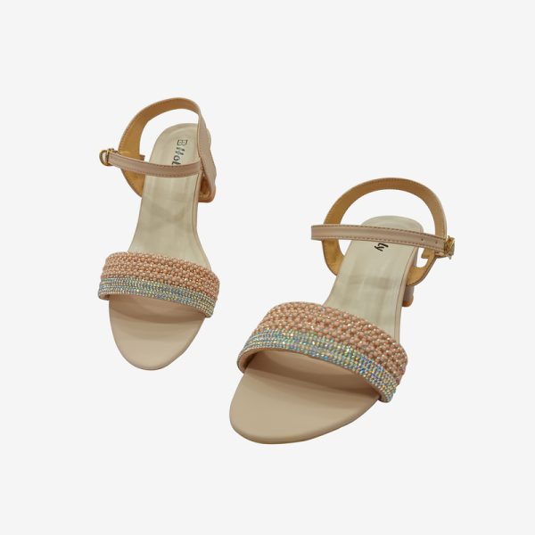 Women's heel sandal with crystal and pearl front strap and ankle buckle – stylish party shoe by Holy