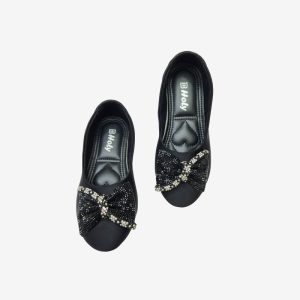 : Kids dress shoe with crystal bow and cushioned support