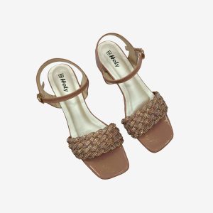 HOLY women’s block heel sandal with woven beaded strap and ankle buckle for festive and party wear