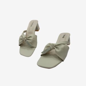 HOLY women's box heel sandal with bow and rhinestone design