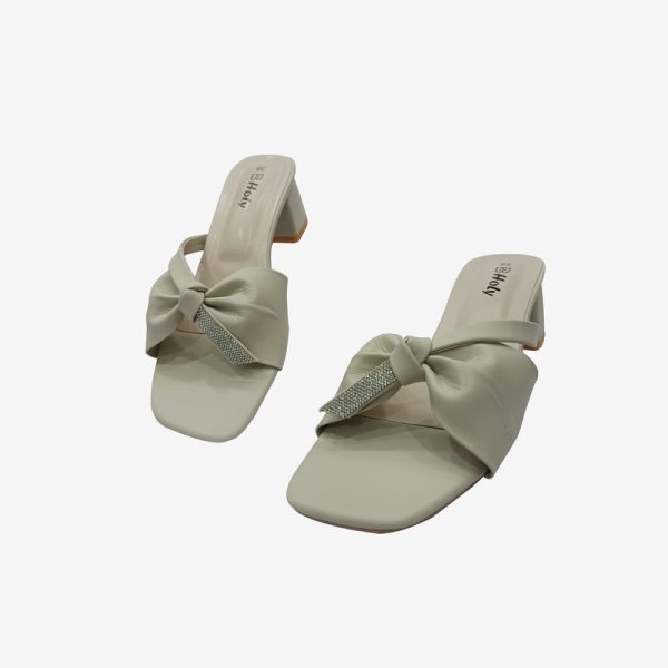 HOLY women's box heel sandal with bow and rhinestone design