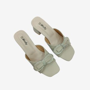 Women’s box heel mules with crystal bow – stylish slip-on shoes by Holy