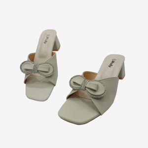 Women’s box heel mules with crystal bow – stylish slip-on shoes by Holy