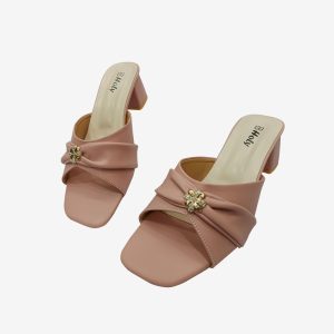 HOLY women's box heel sandal with floral embellishment and layered strap design