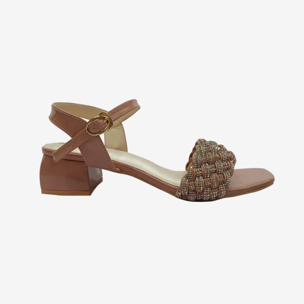 HOLY women's block heel sandal with woven beaded strap and ankle buckle