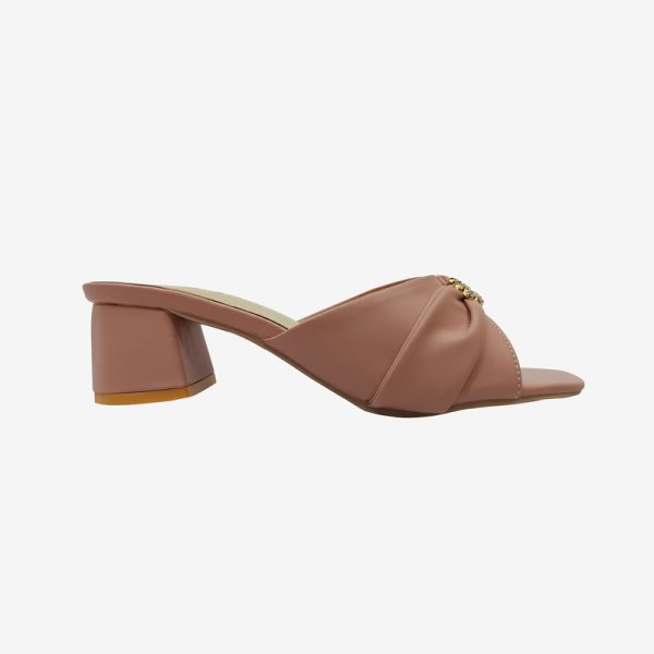 HOLY women's box heel sandal with floral embellishment and layered strap design
