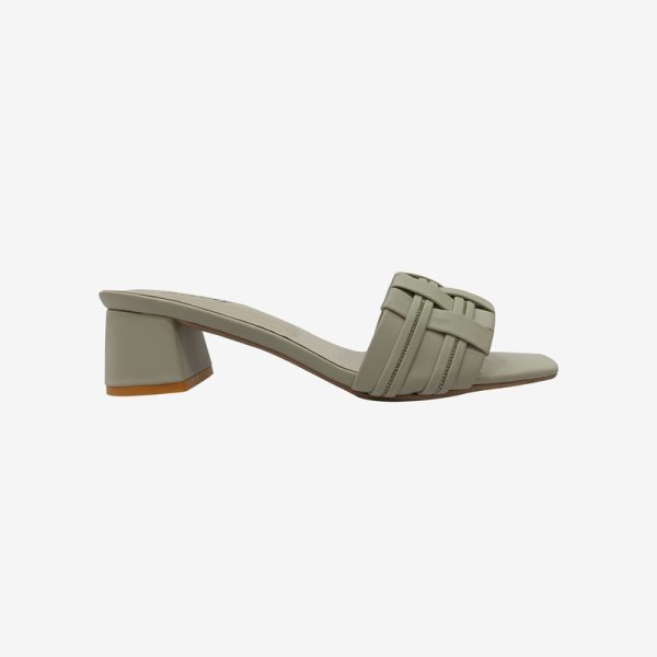 HOLY women's block heel slip-on sandal featuring woven front strap and soft cushioned sole