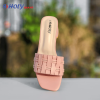 Holy Brand women block heel sandals – pink and cream woven strap design