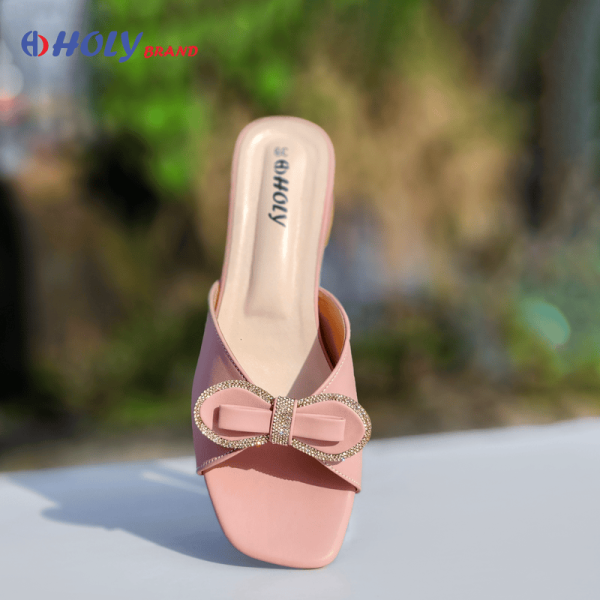 Holy Brand women’s block heel sandals – pink bow design & black buckle style