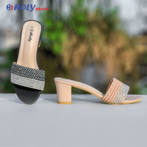 Holy Women’s Crystal Box Heel Sandals – Stylish Ladies Heel Shoes with Rhinestone Design