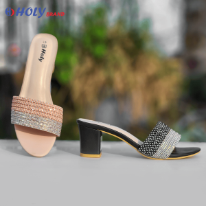 Holy Women’s Crystal Box Heel Sandals – Stylish Ladies Heel Shoes with Rhinestone Design