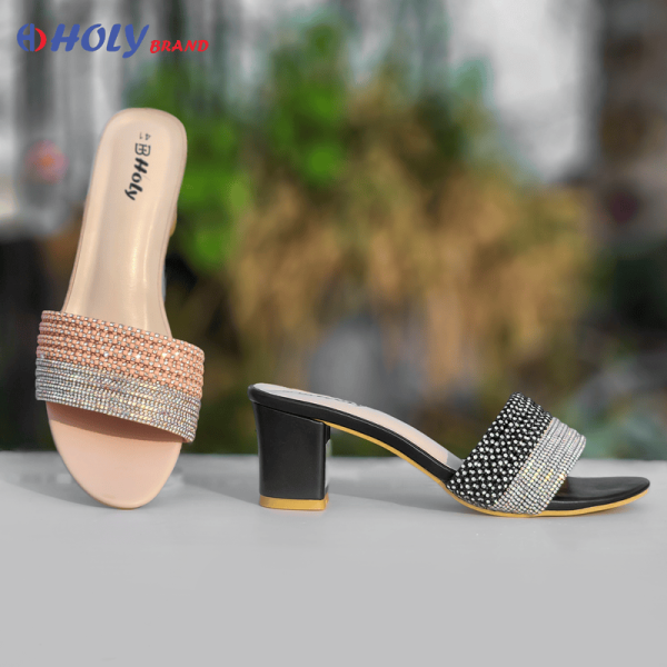Holy Women’s Crystal Box Heel Sandals – Stylish Ladies Heel Shoes with Rhinestone Design
