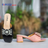 Holy Brand black women’s block heel sandal with crystal strap and round buckle