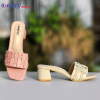 Holy Brand women block heel sandals – pink and cream woven strap design