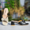 Holy Brand women’s block heel sandals – pink bow design & black buckle style