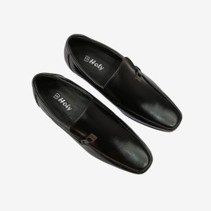 Men’s premium black formal leather loafer shoe by HOLY brand