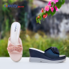Women’s stylish wedge sandals in pink and black with bow and beaded design from Holy Brand
