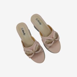 Women’s slip-on heel sandal with bow and glitter