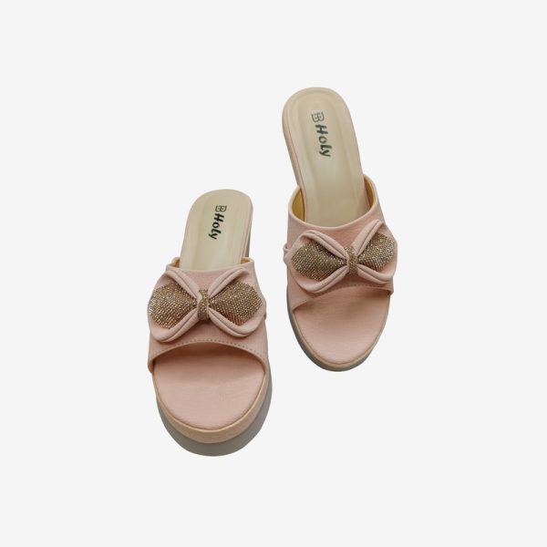 Women’s slip-on heel sandal with bow and glitter